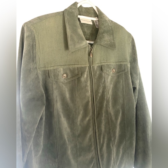 Alfred Dunner Sage Green Corduroy Zip Up - Picture 3 of 4